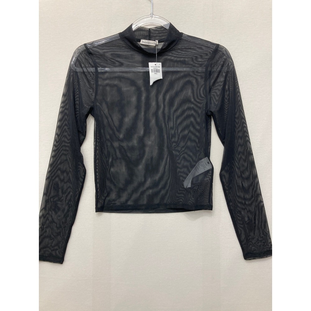 NWT Abercrombie & Fitch Top Size Small Black Sheer Mesh Mock Neck Layering